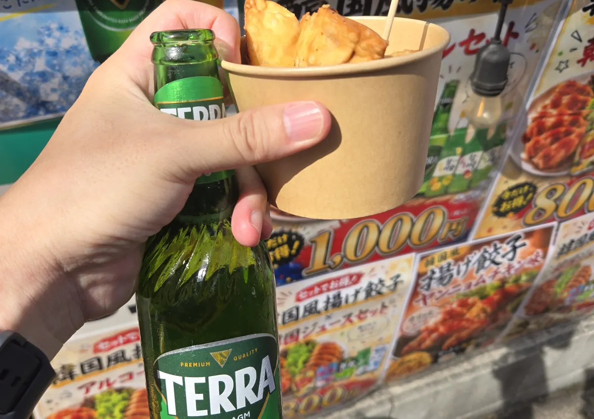 とつか夏まつりの屋台グルメ｜韓国ビールと揚げ物